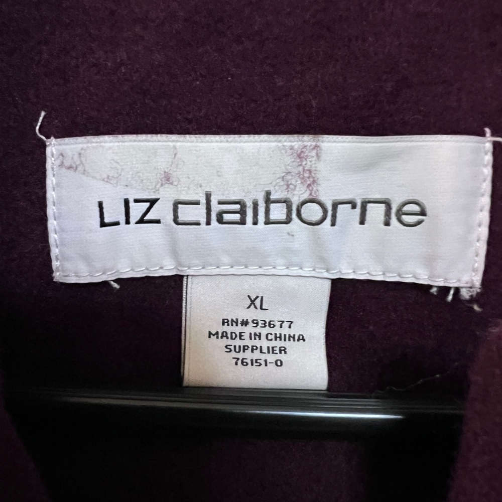Liz Claiborne Wool Blend Coat Women’s XL Burgundy Hooded Toggle Duffle Style - Picture 6 of 6